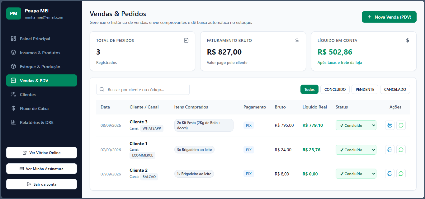 Tela do Ponto de Venda do Poupa MEI